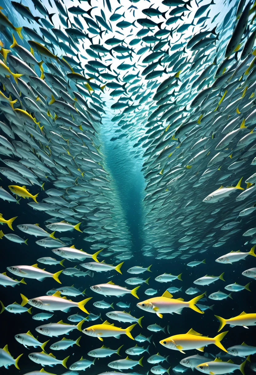Lots of fish，Stacked on top of each othell the screen，Hyper-exposure
