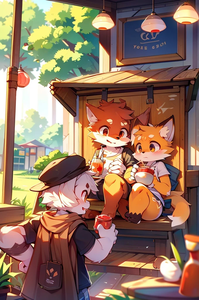 fox motif，Cafe，I'm drinking juice，