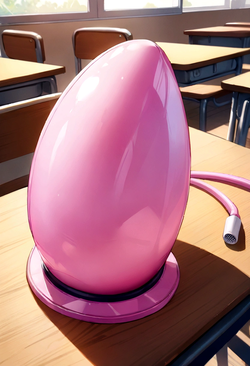 masterpiece、Highest quality、Best image quality、High resolution、Pink electric massager、On a desk in the classroom