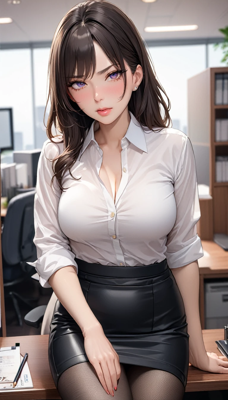 (((masterpiece))),(((High resolution)))、(((8K)))、(((perfect face)))、(((beauty of japan)))、30 years old、(((beautiful face))), (((office))), (((shirt))), ((pencil skirt)), ((tights)), embarrassed look, look at the camera, top quality eyes, detailed texture, look at the camera, all body, big , Married woman, cool women, (((high resolution face)))
