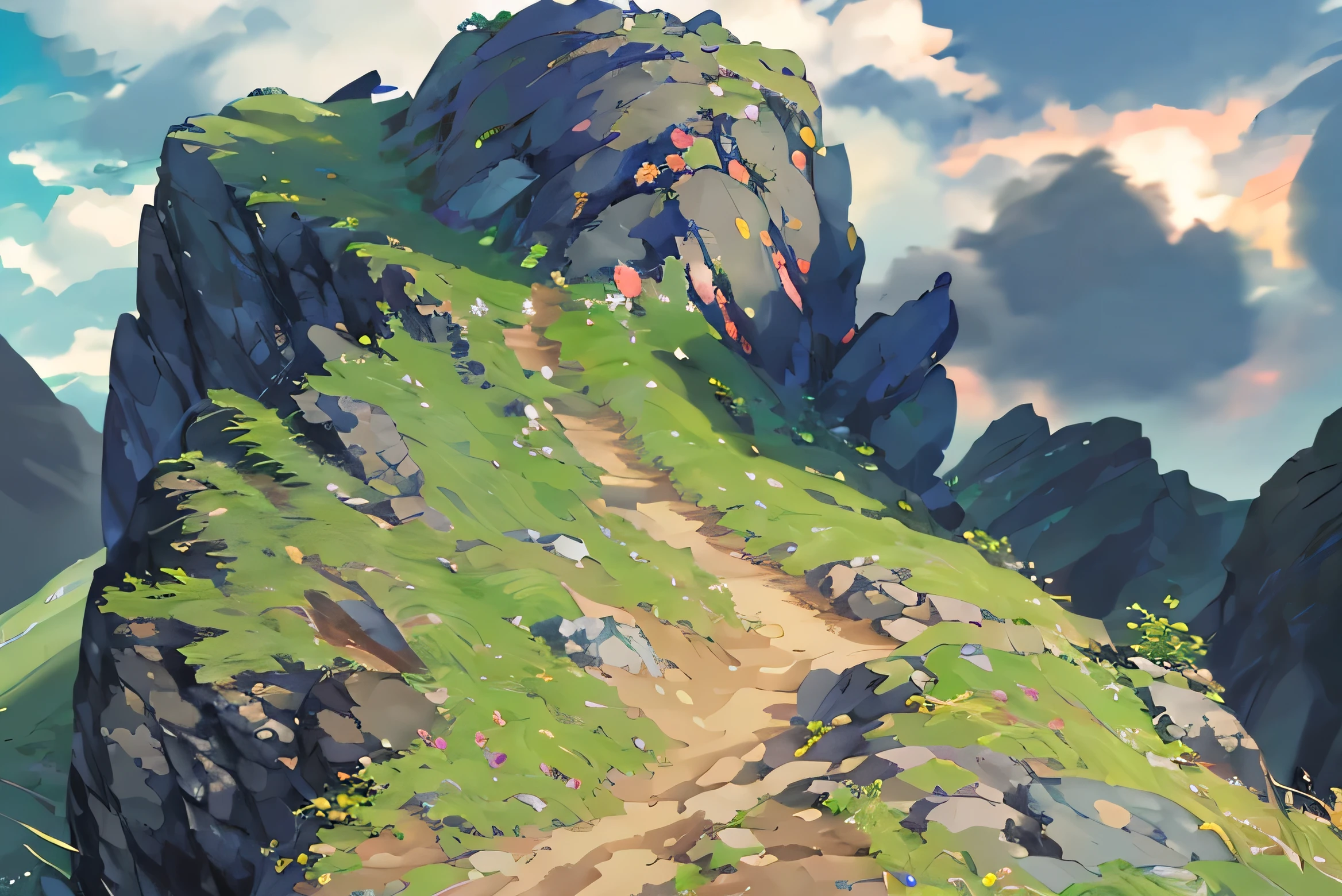summer, gray rock area, gray rock, (illustration : 1.0), Narrative construction, realistic lighting, HD detail, masterpiece, best quality best, (Highly detailed CG integrated 8k wallpaper), wide and flat rocky area, small, sharp, rough rock at top of screen.
