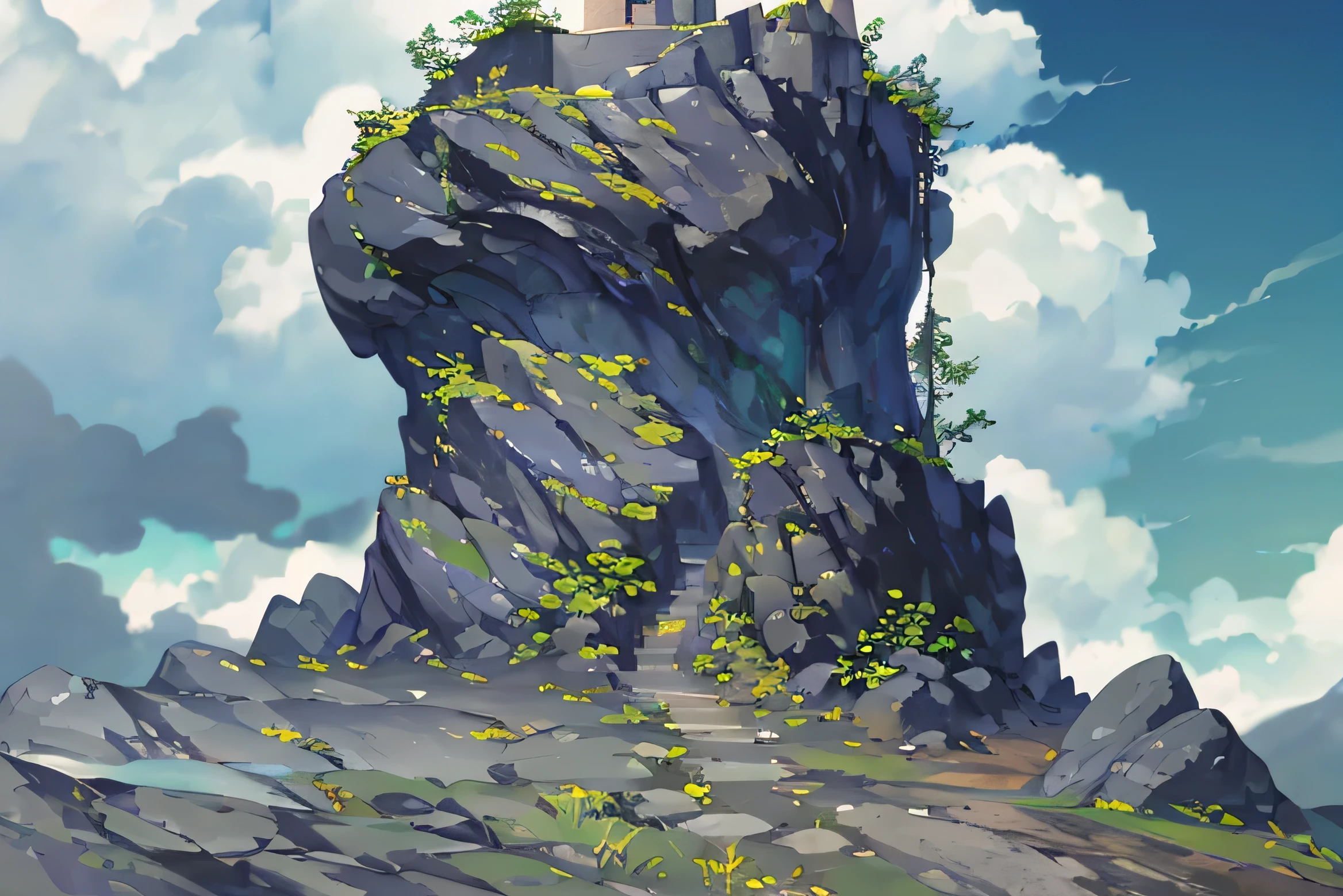 summer, gray rock area, gray rock, (illustration : 1.0), Narrative construction, realistic lighting, HD detail, masterpiece, best quality best, (Highly detailed CG integrated 8k wallpaper), wide and flat rocky area, small, sharp, rough rock at top of screen.