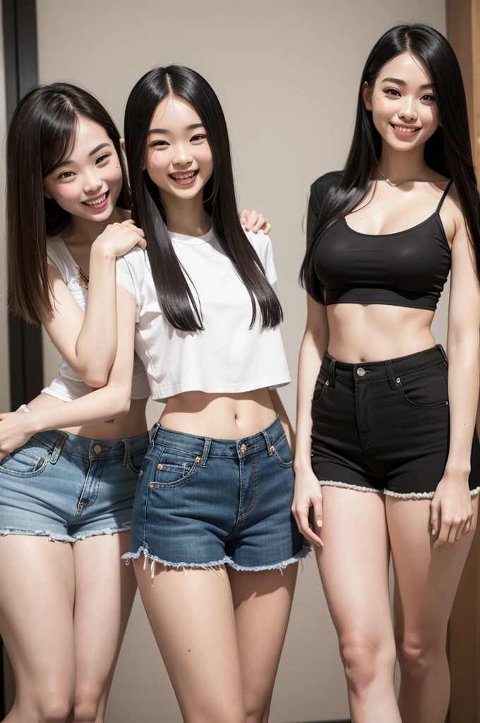 The joy of fun with straight hair and shorts and cropped