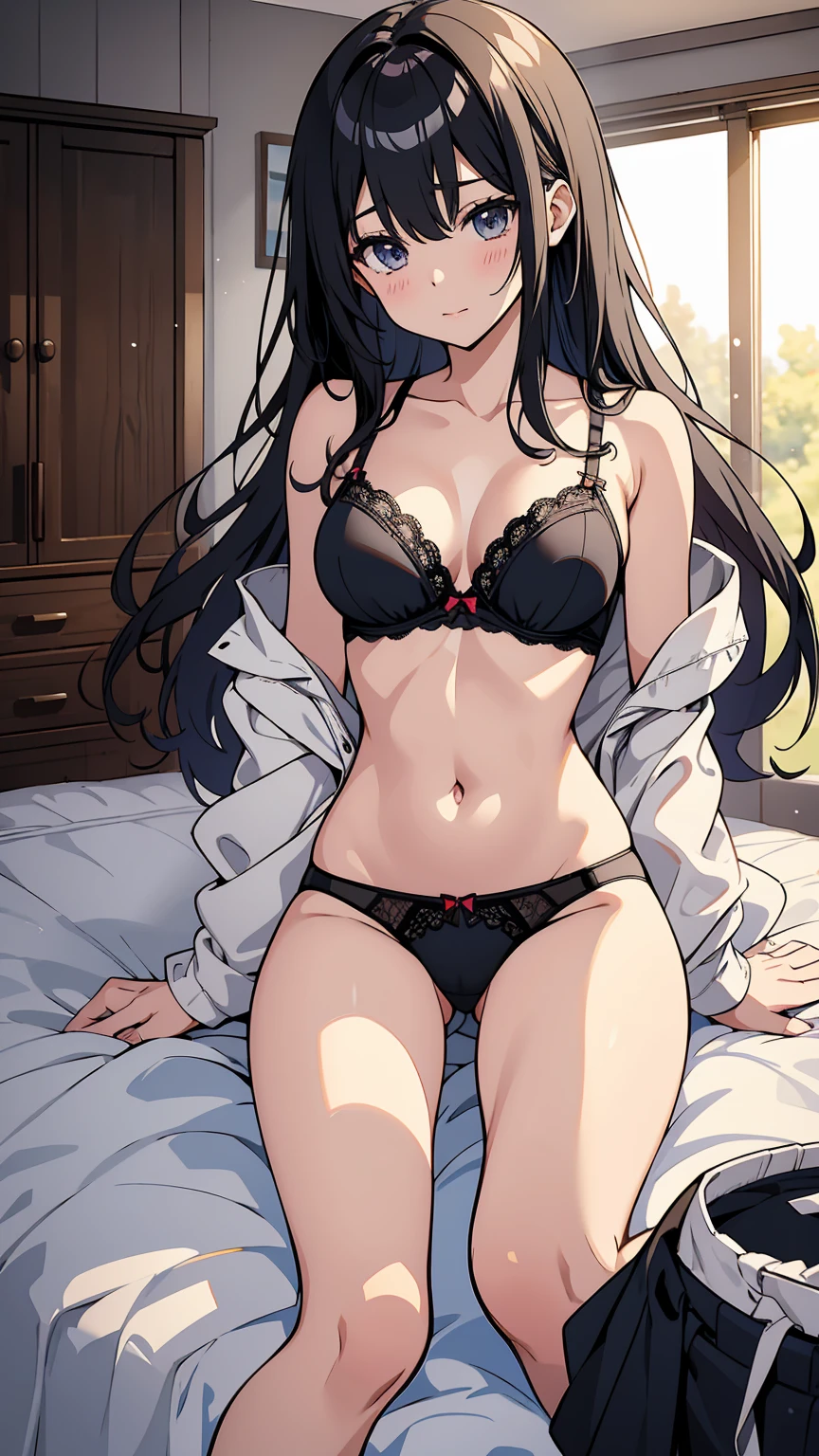 High resolution、4K quality、Best quality younger sister、younger sister、おyounger sisterさん、Female college student、Glamorous Body、pantiesが床に落ちている、黒のpanties、panties、used underwear、stain on crotch、部屋はpantiesで溢れかえっている、Scattered underwear、pantiesだらけの部屋、Laundry basket、strip、Underwear is scattered、Underwear is scattered、床一面たくさんのpanties、A room littered with bras、Undressing scene、Browsing Caution