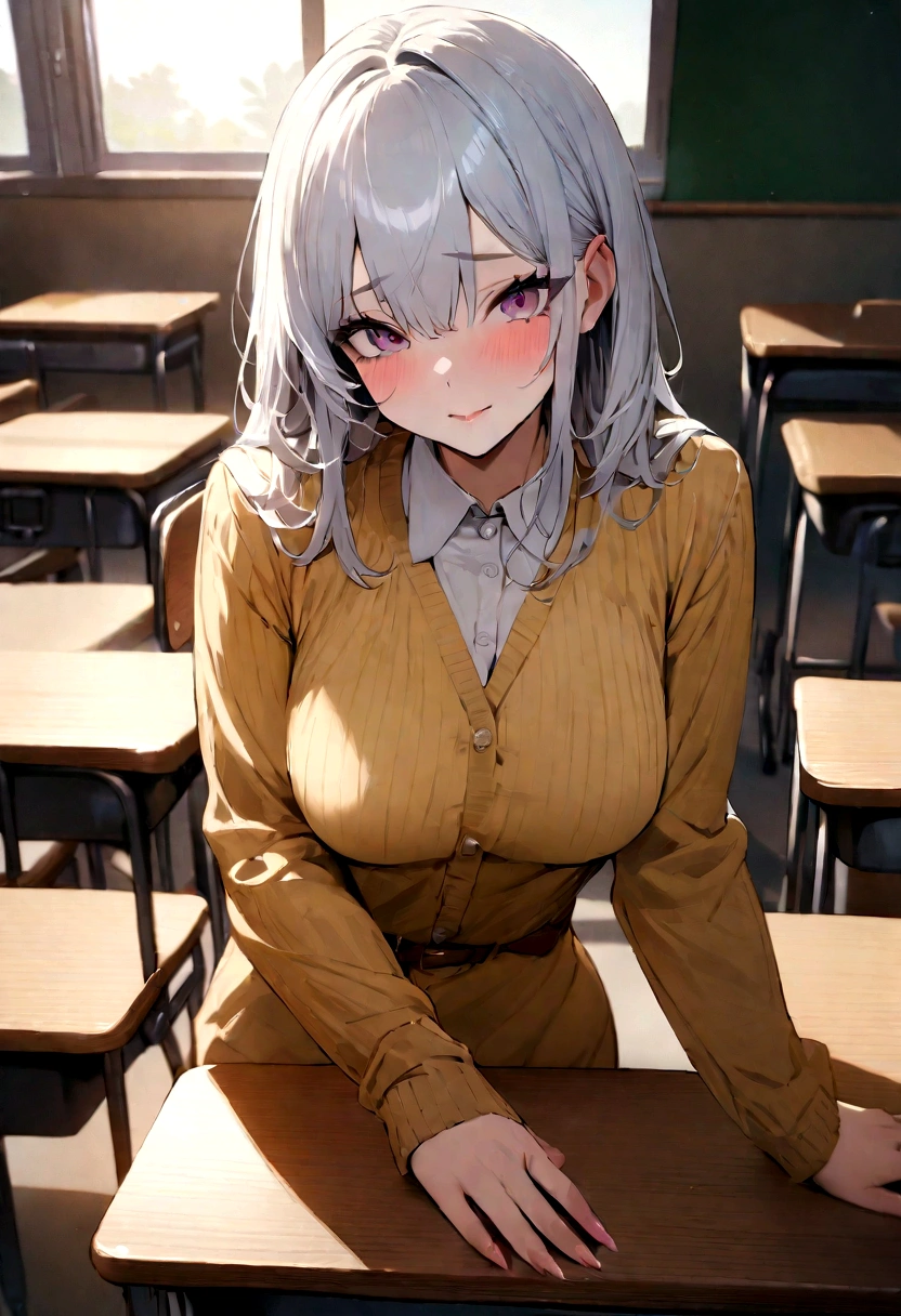 masterpiece、Highest quality、Best image quality、High resolution、condom、On a desk in the classroom