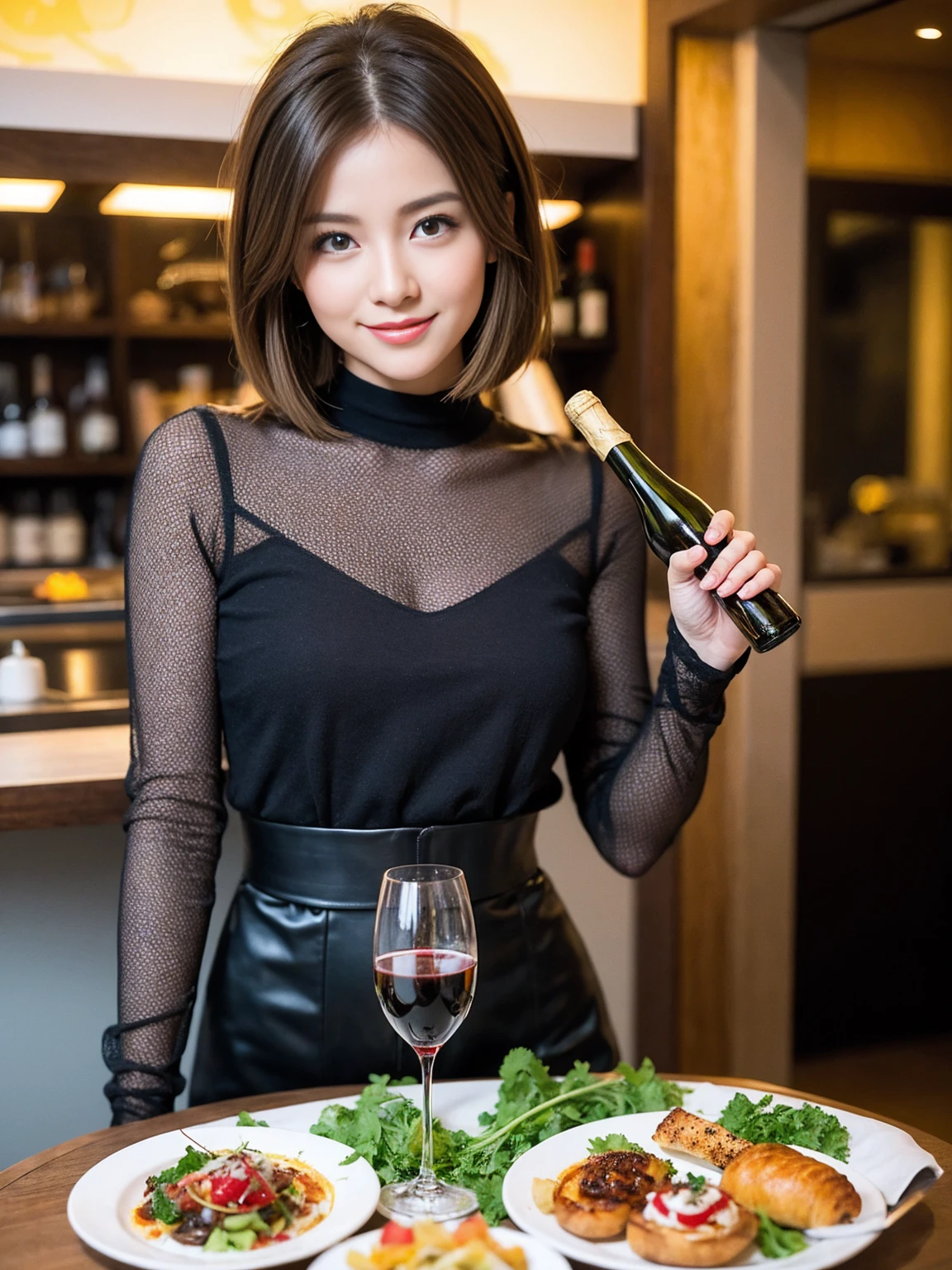((Highest quality、8K、masterpiece:1.3))、slimカップル、modelカップル、(Realistic, Intricate details:1.2), full-course dinner、Wine Party、Amazing view of the sunset sky and clouds、A bright smile、The wonderfulness of smile、Bright image、The beauty of wine, Beautiful Face, blue eyes, The light shines on your face, Blushing, short hair,Bright Face、 (Age 37), 39 years old, red wine 、Appetizers、Italian food、Wine bottle、Champagne、sparkling wine、Two beauties、Brown Hair、Shortcuts、Long sleeve shirt、dress、Beautiful woman 1, (slimな顔), (The body is slim), (Brown Hair), (Shortcuts), cheeks turn a little red,Attractive beauty、restaurant, In a prominent place (From the waist up) Nova Frog Style, actress, model, Upper Body, White wine, slim, wine glass, 中央に置かれたwine glass, smile, (smile: 1.15), Beautiful fine grain, Depth f/2,saturation, High Contrast, Strong light and shadow,Moist Body:1.5、3D texture、Delicate eyes、Brown Hair、The hair is very shiny、