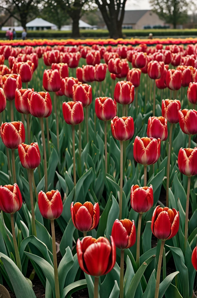 Tulips slowly bloom