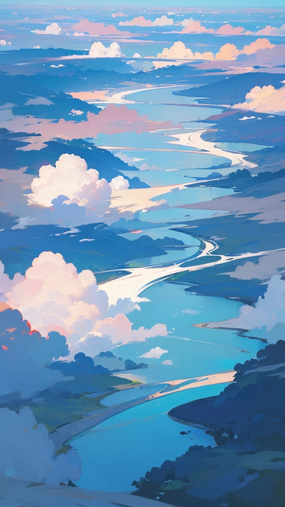The sky is blue and the clouds float around.,River in the middle of a deep forest,Fascinating, worth searching for