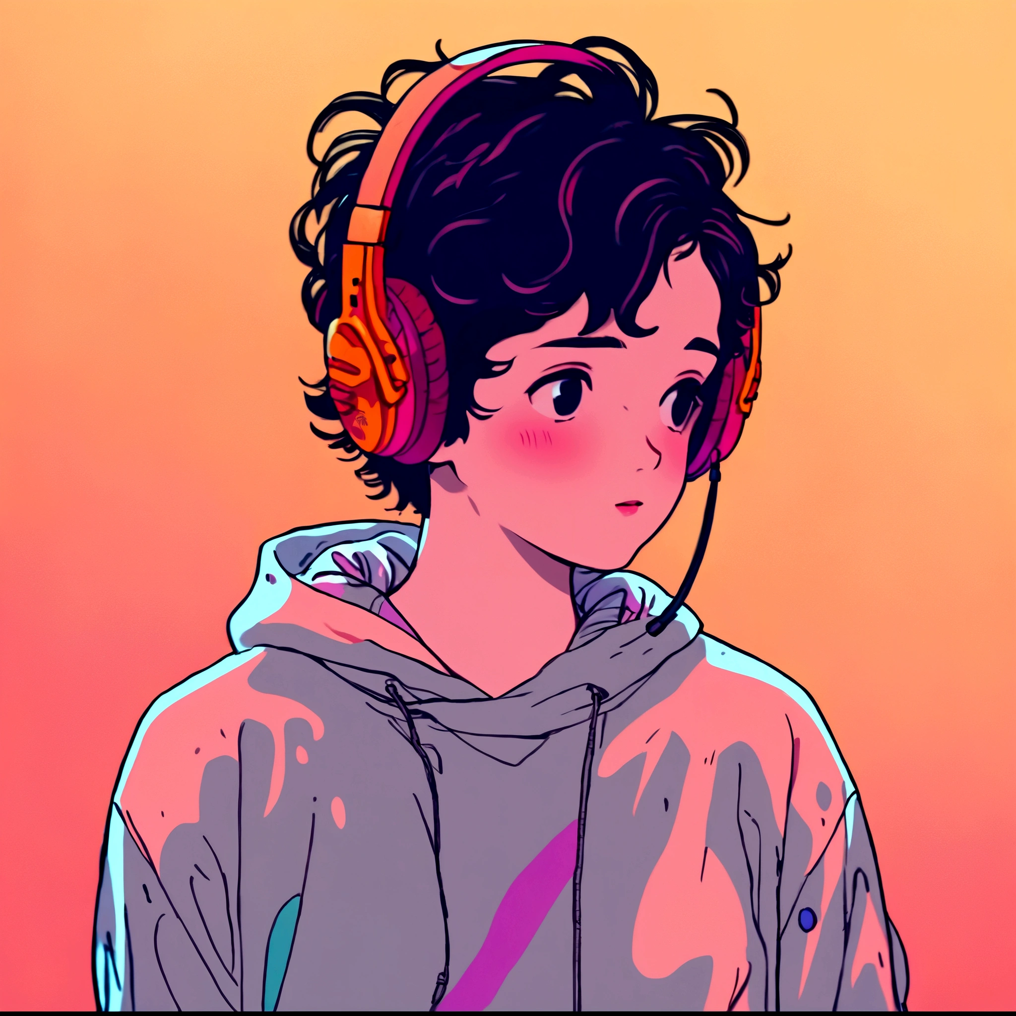 a close up of a person wearing headphones and a hoodie, lofi artstyle, chillhop, lofi art, lofi hip hop, lofi feel, lofi portrait, lofi colors, lo-fi art, lofi vibes, lofi aesthetic, listening to music, lo fi colors, vibing to music, lofi girl, headphones