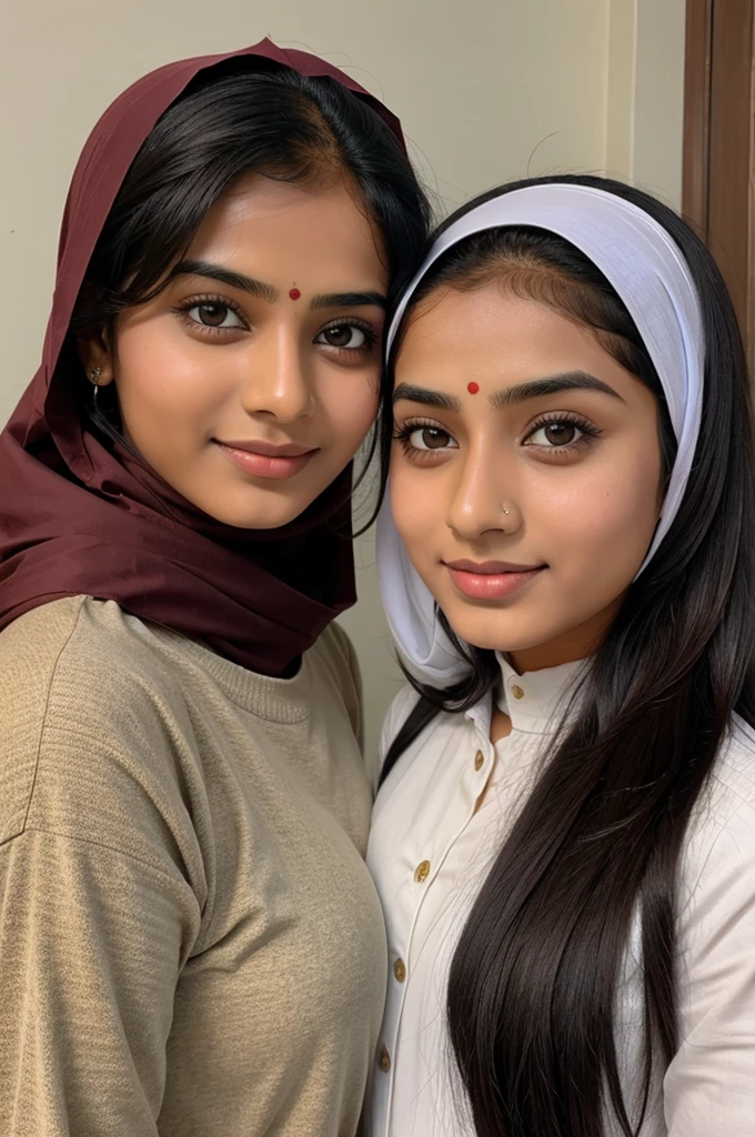 Hindu girl lesbian with hijab girl