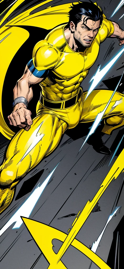 Image of a man in yellow fighting in comic book style