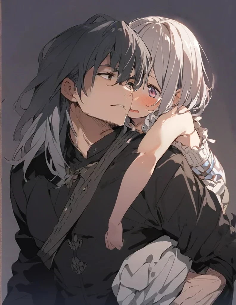 Girl being piggybacked Gray Hair short hair