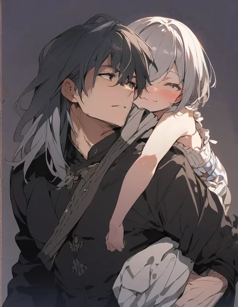 Girl being piggybacked Gray Hair short hair