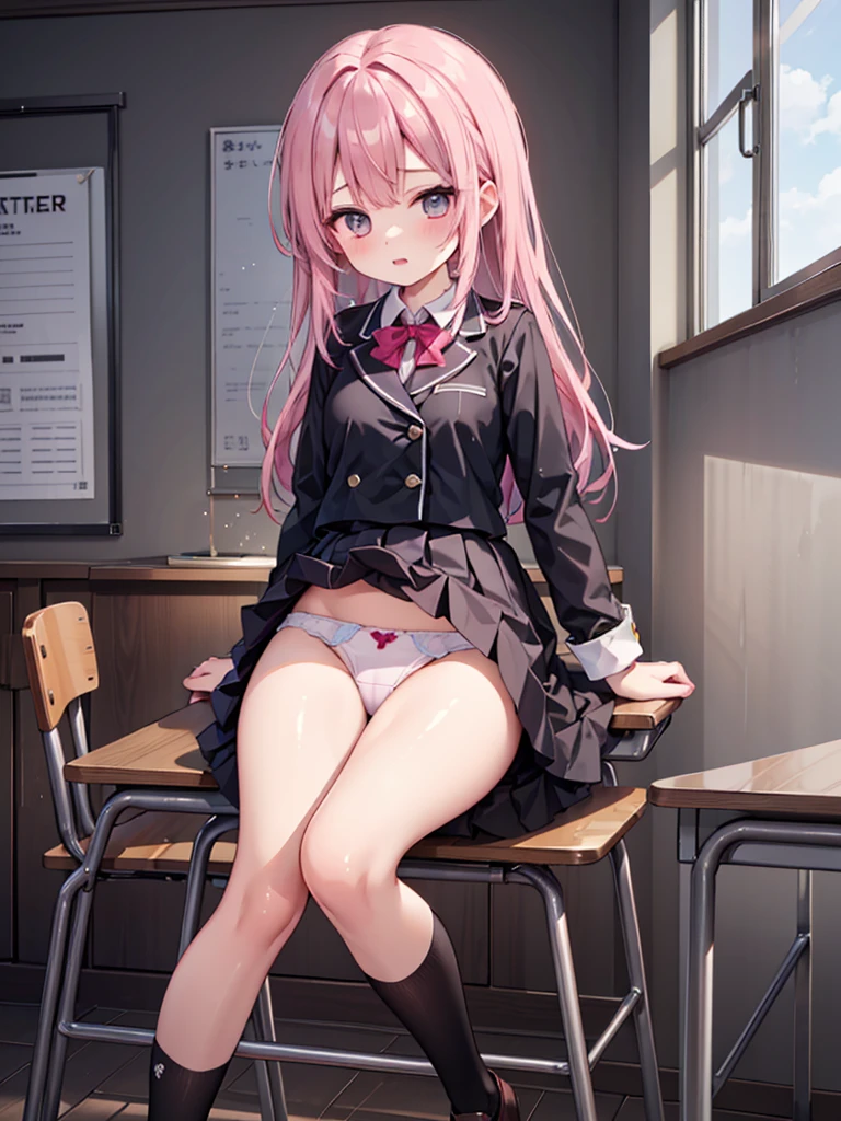 RAW Photos, Highest quality, High resolution, Very detailed、 8K image quality、、Panties、skirt、uniform、、classroom、Pink Hair Color、