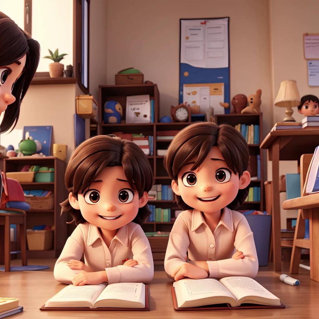 Children studying, joking