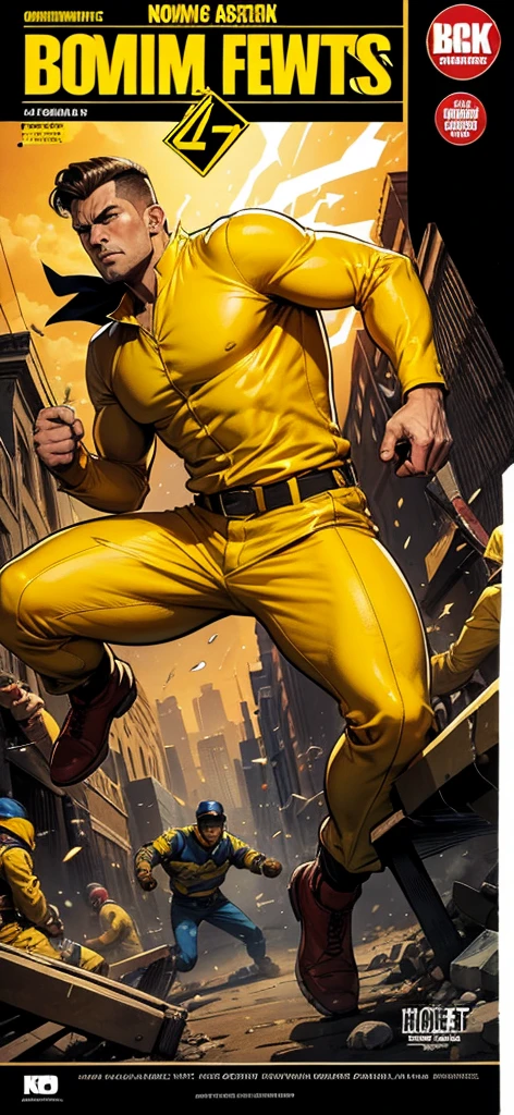 A man wearing yellow clothes is fighting surrounded by zombies
