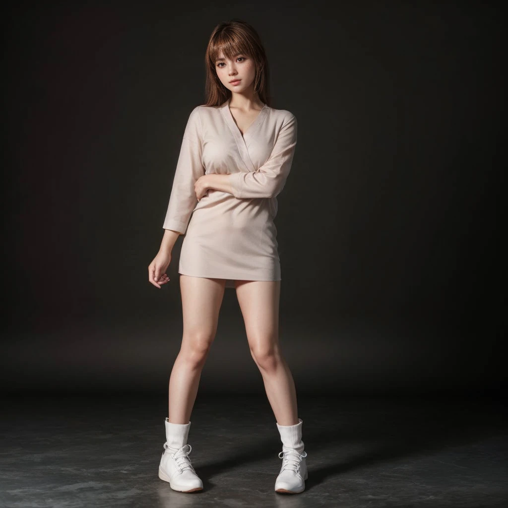 Kasumi, brown eyes, (best quality, ultra-detailed), (realistic:1.37), beautiful and detailed face, ultra-realistic texture, delicate face, delicate body, red lipstick, bright colors. High definition, 8K,