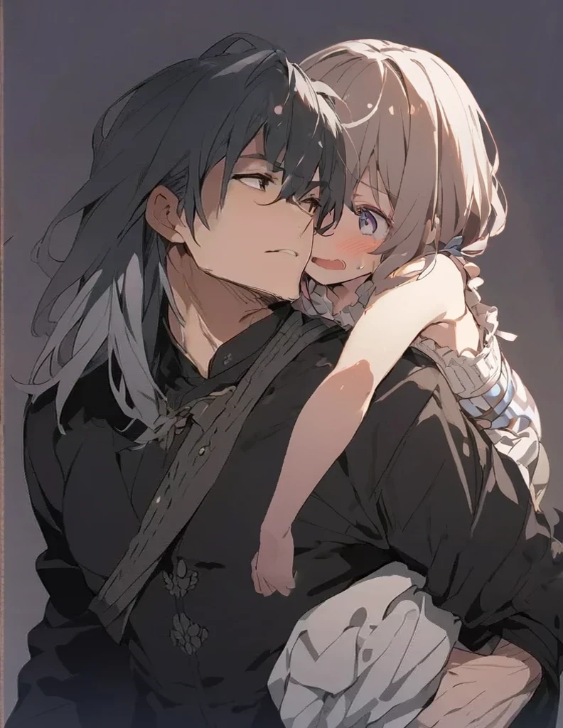 Girl being piggybacked　Gray Hair