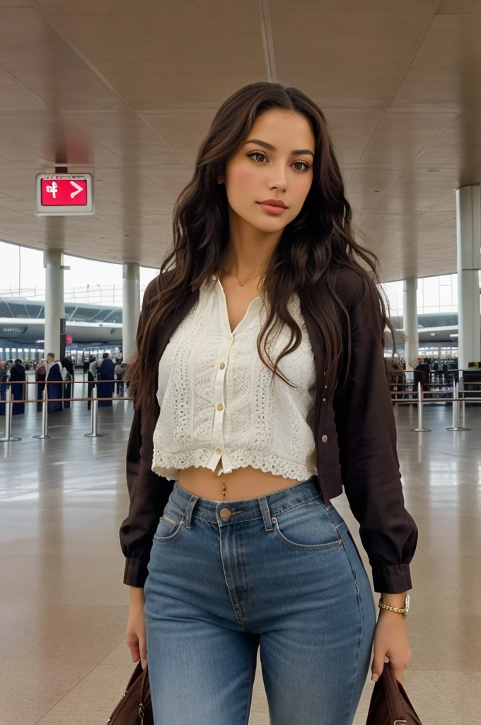 Bel apiculteur maya en tenue traditionnelle, take a leisurely stroll through an airport, complex and detailed, 30 ans, expression innocente, Long wavy hair, Brown eyes, high resolution, head of'artwork, best quality, very detailed, sharpness, textured skin, realistic skin texture, detailed eyes, Professionnel, 4K, charming smile, captured on Canon, 50 millimeters, shallow depth of field, Kodak Vision Color, tenue traditionnelle superbement ajustée, extremely detailed, photorealistic, realistic, Post-traitement, Maximum details, roughness, the real life, ultra-realistic, photorealism, la photographie, 8k uh