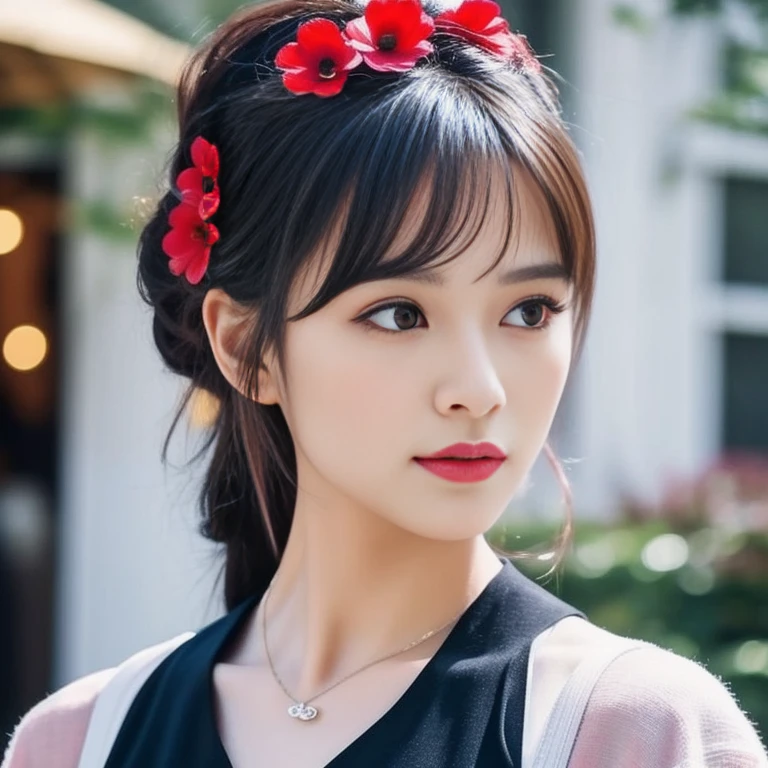 Close-up of a beautiful Asian woman, A young woman with a beautiful round face, beautiful asian girl, gorgeous young, attractive woman, gorgeous woman, elegant japanese woman, jaw-dropping beauty, beautiful oriental woman Araaf woman close-up, ของผู้หญิงlong hairชาวเอเชียตะวันออกเฉียงใต้ที่มีใบหน้ากลม, ,ponytail, long hairลอยปลิวขึ้น, black eyes, staring at the viewer, abdominal muscles, Large chest 36 inches, Warm light, morning sun, long hair,black eyes,abdominal muscles, The body is beautiful and strong., rounded chest, (digital painting, HDR, high contrast), 3-D, 8K, 45,000,000 pixcls,