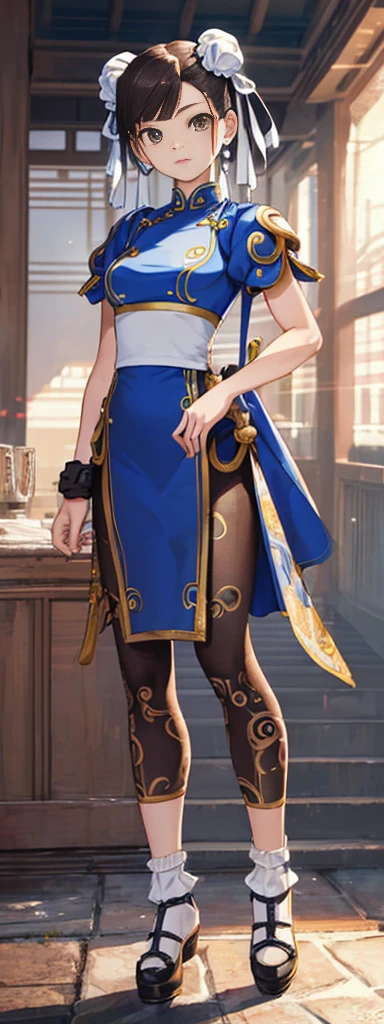 chun-li,((masterpiece)), ((best quality)), ((ultra detailed)), ((kawaii)), cute, (lovely), ((extremely detailed)), ((8K)), (beautiful),flat breast, tiny breast,full body