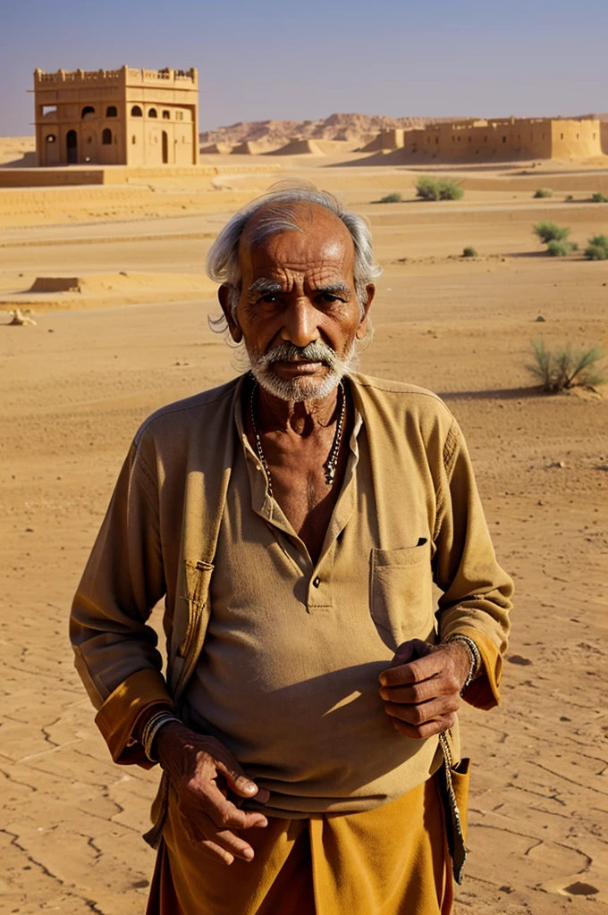 Old man working in desert Life Jaisalmer Rajasthan 