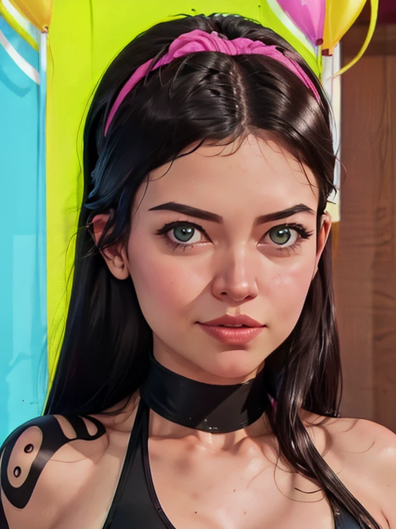 (best quality,highres,masterpiece:1.2), raw photo photorealistic, portrait, photo of beautiful (normal body type:1.1) cute (girl), model posing, (1980s photograph, 1980s monokini, MTV era fashion, bold and vibrant 1980s attire with neon colors, shoulder pads, and statement jewelry, teased hair with colorful scrunchies, (photo studio), standing in front of a retro MTV logo backdrop), soft lighting, perfect hands, realism pushed to extreme, fine texture, incredibly lifelike, bokeh, UHD, masterpiece, high quality, award winning, best quality, highres, 8k, antonio mora and franklin booth, swirling ink, Pentax PZ-1, 35mm f/2, 1/60s, ISO 400, Kodak Gold