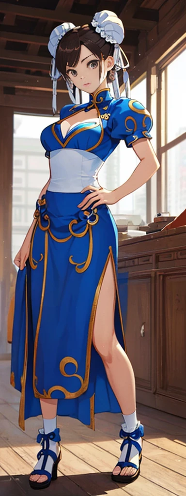 chun-li,((masterpiece)), ((best quality)), ((ultra detailed)), ((kawaii)), cute, (lovely), ((extremely detailed)), ((8K)), (beautiful),flat breast, tiny breast,full body