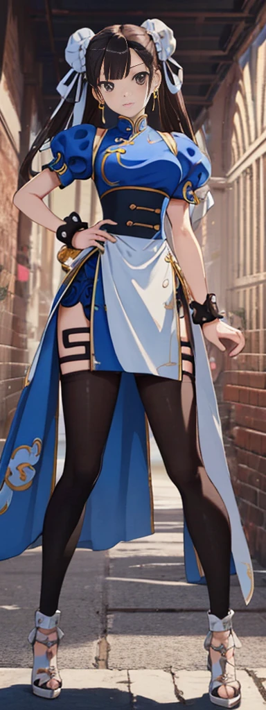 chun-li,((masterpiece)), ((best quality)), ((ultra detailed)), ((kawaii)), cute, (lovely), ((extremely detailed)), ((8K)), (beautiful),flat breast, tiny breast,full body