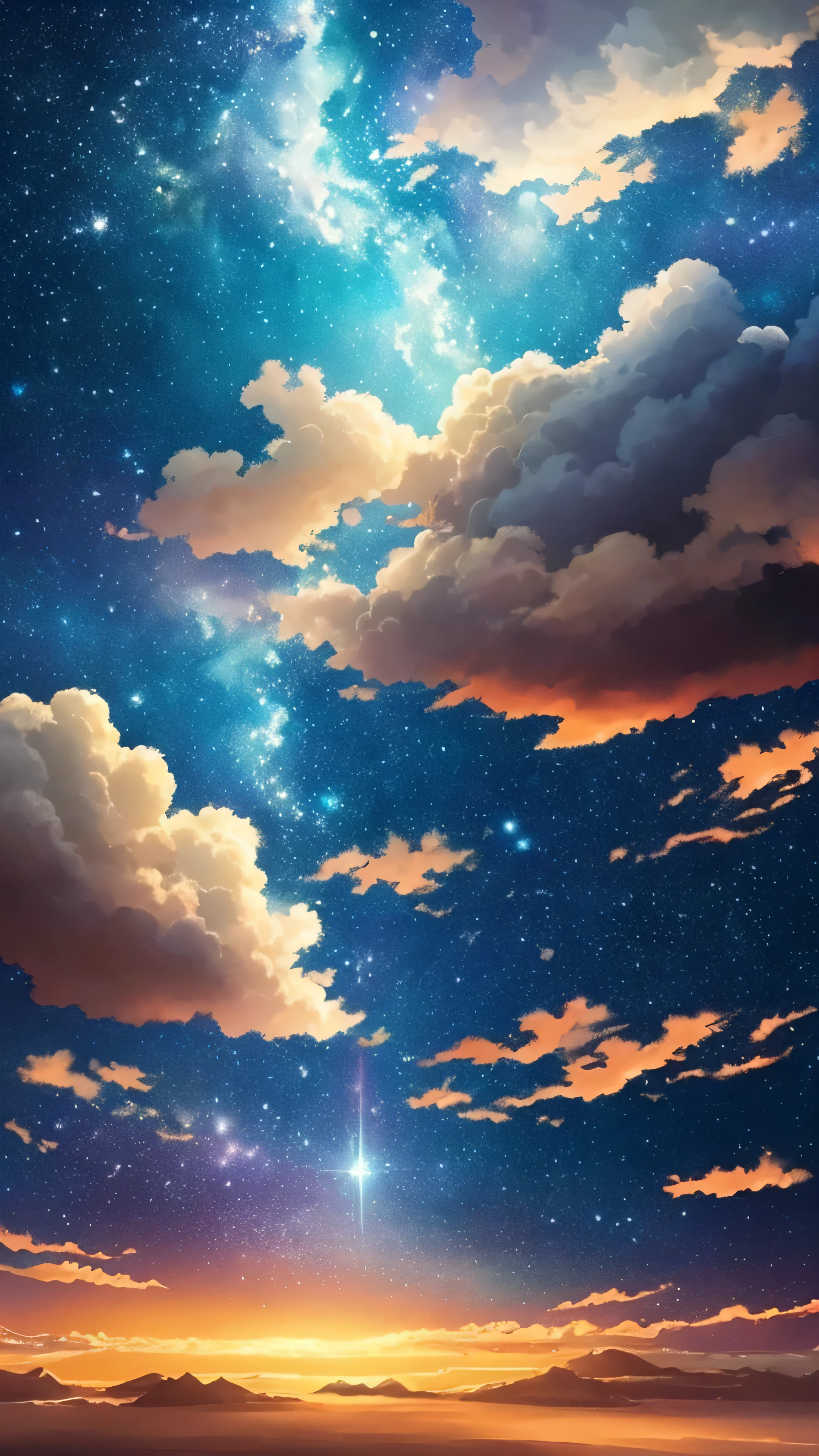 Painting of a night sky with clouds and stars, Concept Art:by Christopher Balaskas, Trending on CGSociety, Space Art, nebula, nebulaの空, Cosmic clouds, Beautiful night sky, dramatic nebulaの空, Space Sky, Bright sky of interstellar storm, Dramatic night sky, Clouds at night, Space Sky, Magnificent clouds and lighting, Atmospheric fantasy sky, 紫nebula