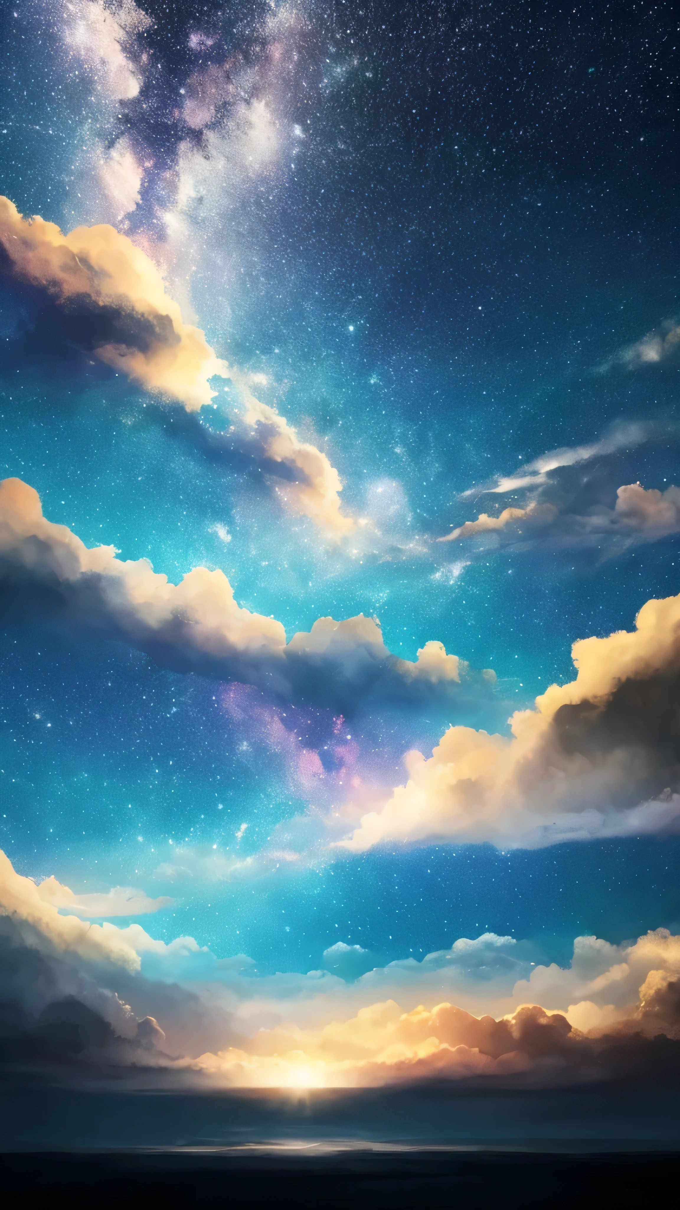 Painting of a night sky with clouds and stars, Concept Art:by Christopher Balaskas, Trending on CGSociety, Space Art, nebula, nebulaの空, Cosmic clouds, Beautiful night sky, dramatic nebulaの空, Space Sky, Bright sky of interstellar storm, Dramatic night sky, Clouds at night, Space Sky, Magnificent clouds and lighting, Atmospheric fantasy sky, 紫nebula