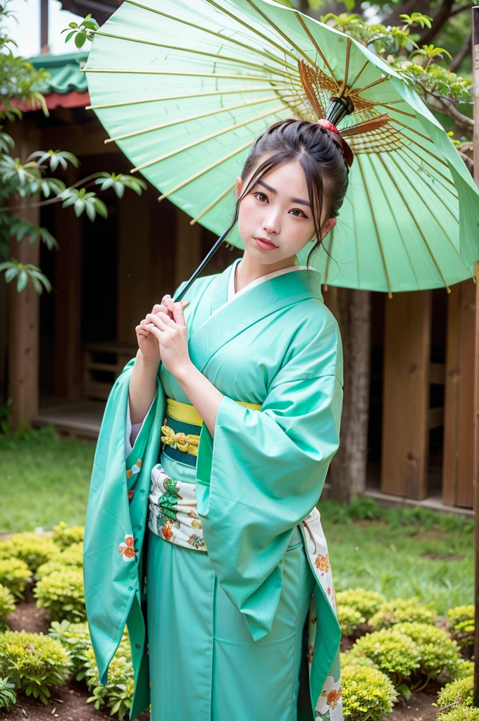 Women, (wearing green kimono_clothes: 1.3),雨が降っている、 holding an umbrella, holiday
Good hands, 4K, high resolution, masterpiece, top quality, head: 1.3, (((Hasselblad photo)), middle chest, fine skin, sharp focus, (film lighting), night, soft lighting, dynamic angle, [:( detail face: 1.2):0.2], medium chest, outside,