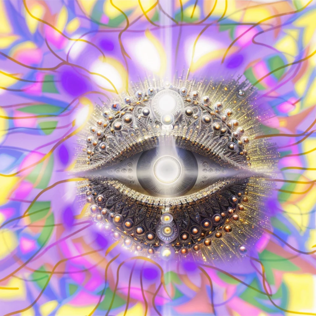 Very real image, A mantra with the bright and illuminated third eye in the middle, has the third eye embedded in the middle. Photorealism, full view, highly detailed image, very realistic, hyperrealism, Ultra HD, 8k, 5, sharp focus, intricate and mysterious masterpiece.(Long exposure photography Very detailed close-up portrait artistic illustration: final quality, medium shot, backlight, Rich and striking. Enigmatic and mysterious manipulations (composition of the rule of thirds), ((detailed environment with strong lines) The best quality, in camera, white light, warm and clean aesthetics, dazzling screen composed of millions of brilliant ultraviolet rays, HDR.