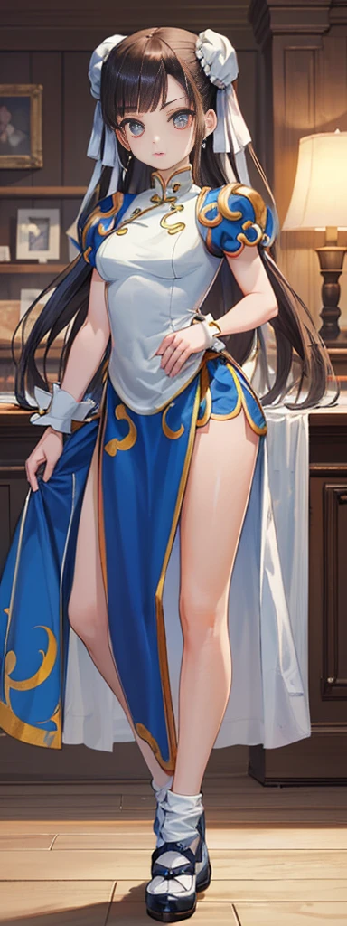 (Realistic:1.3), (masterpiece:1.2), (photoRealistic:1.2), (highest quality), (Detailed skin:1.3), (Intricate details), (Ultra-high definition face)
Reduces light reflections, 1 woman, 19 years old, Detailed skin texture,
She has only two legs, Two arms, Five fingers, Two joints in the fingers, Perfect body balance, good legs, slim legs, left and right legs the same thickness, Smooth Skin
 (blush:0.7), ((smile)), cute expression
Black Hair, Straight Hair, medium Long Hair, Calm hair, bangs, Hair between the eyes, Hair volume is low, 
Sparkling blue eyes, Lens Eye, Light reflection in the eyes, Symmetrical eyes, looking at the camera, high light in the eyes, (eyelashes), 
hair ornaments,
((Wearing white dress), the dress is one piece type, ((Do not cover the crotch)), ((black g-string panty)), tiny panty, separate Panties from clothes, off shoulders
((big tits)), (vagina), (pussy), (camel toe),  under boob, cleavage of chest、
((((Depict from waist to HEAD)))), (((from below))), 
Inside the room, Natural light
((roll up skirt with her hands)), ((stand in the room)), ((Pinch the skirt))