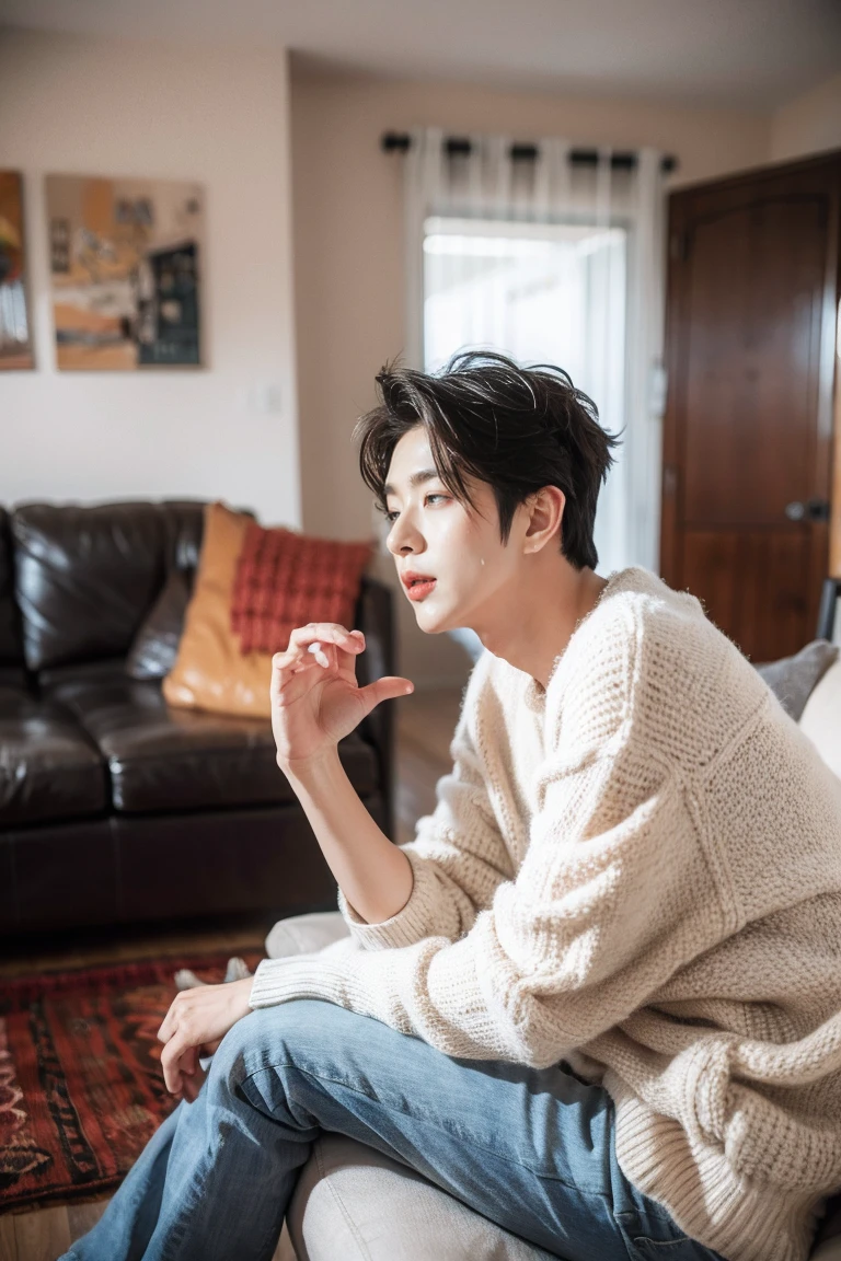 handsome men , living room