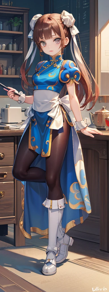 chun-li,((masterpiece)), ((best quality)), ((ultra detailed)), ((kawaii)), cute, (lovely), ((extremely detailed)), ((8K)), (beautiful),flat breast, tiny breast,full body