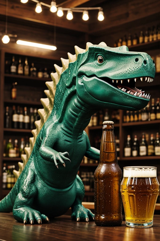 Dinosaur with a beer bottle