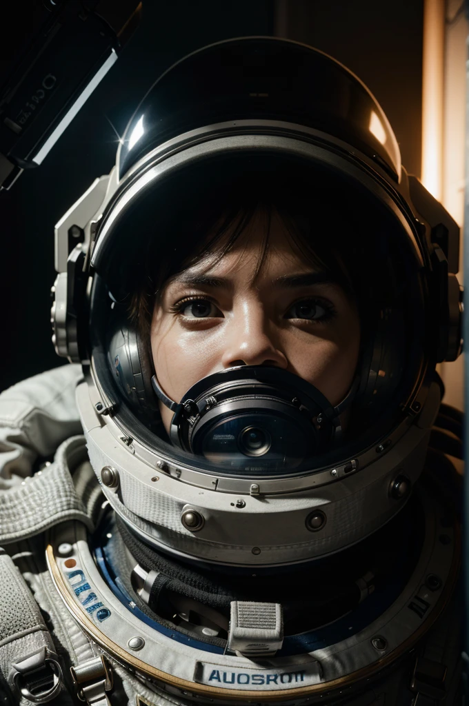 a photorealistic astronaut holding a camera,highly detailed face and expression,intricate spacesuit with detailed textures,multiple studio lighting setups,dramatic lighting,cinematic composition,8k,ultra-detailed,realistic,masterpiece