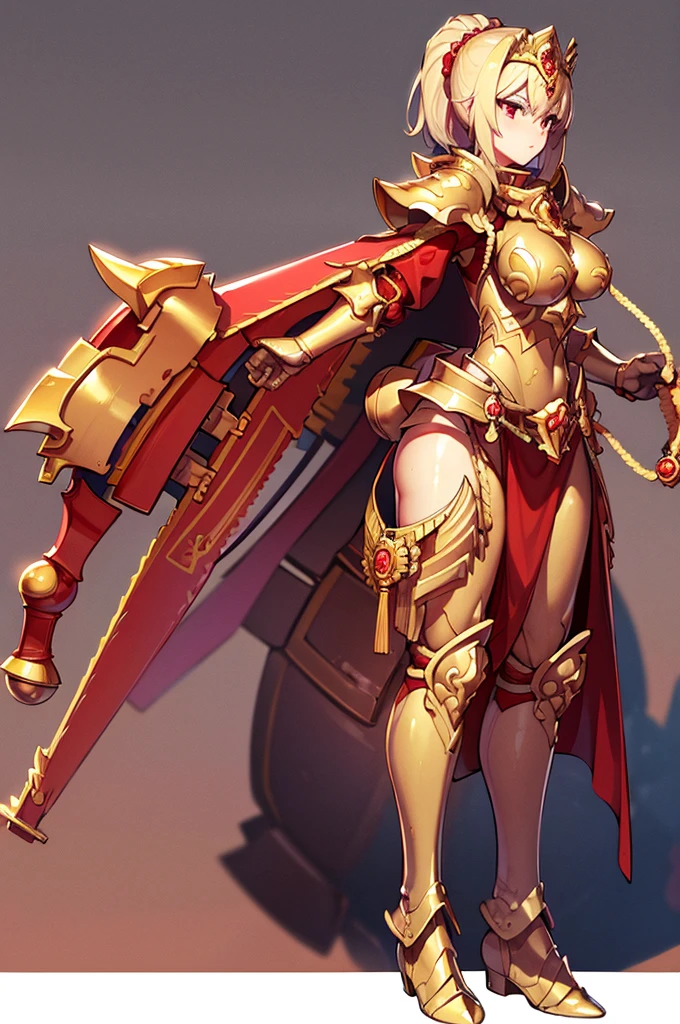 extremly detaled, dynamic pose, bare feet, detaled feet, feet focus perspective,goddess, shine gold and red armor, shield and pike