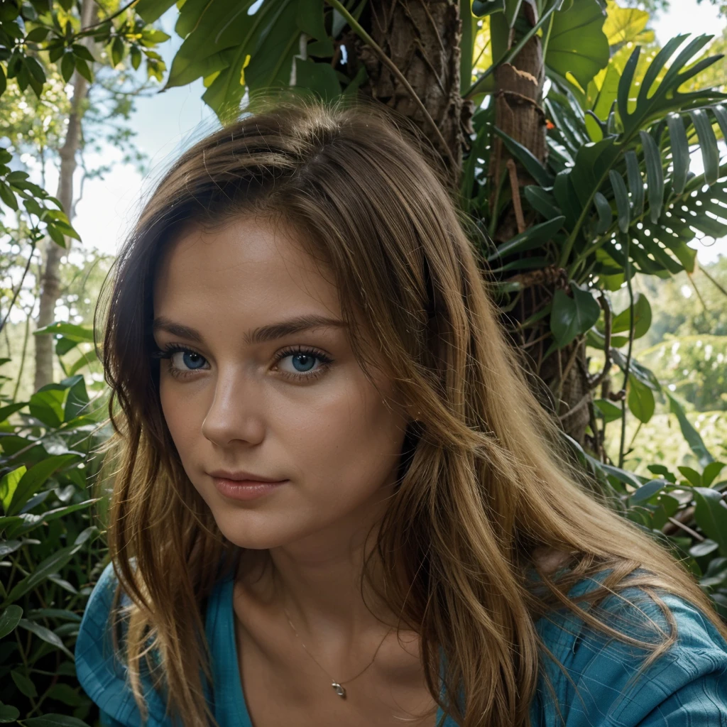 belle blonde explorant une forêt tropicale dense, (vêtue de vêtements de randonnée légers, observant la faune et la flore avec émerveillement et curiosité.), très détaillé, 21 ans, visage innocent, Cheveux ondulés naturels, yeux bleus, Haute résolution, chef-d'œuvre, Meilleure qualité, détails complexes, Très détaillé, Netteté, Peau détaillée, Réaliste skin texture, texture, Yeux détaillés, professionnel, 4k, sourire charmant, tourné avec Canon, 85mm, faible profondeur de champ, Couleur de vision Kodak, corps parfaitement ajusté, extrêmement détaillé, Photo_\(ultra\), photoRéaliste, Réaliste, Post-traitement, Détails maximaux, rugosité, vrai vie, ultra Réaliste, photoréalisme, la photographie, 8k euh, la photographie