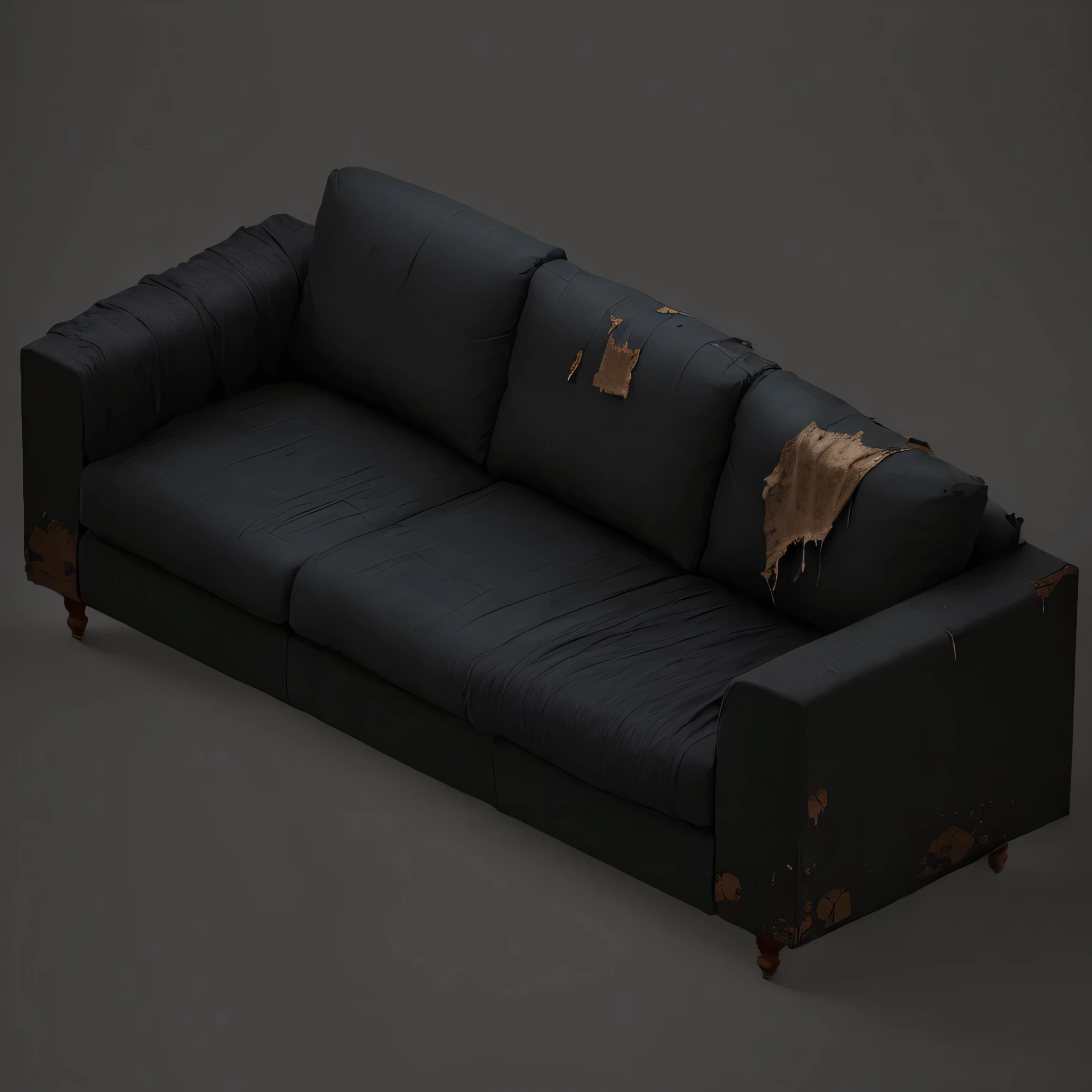 Old torn fabric sofa with folds, Gray background