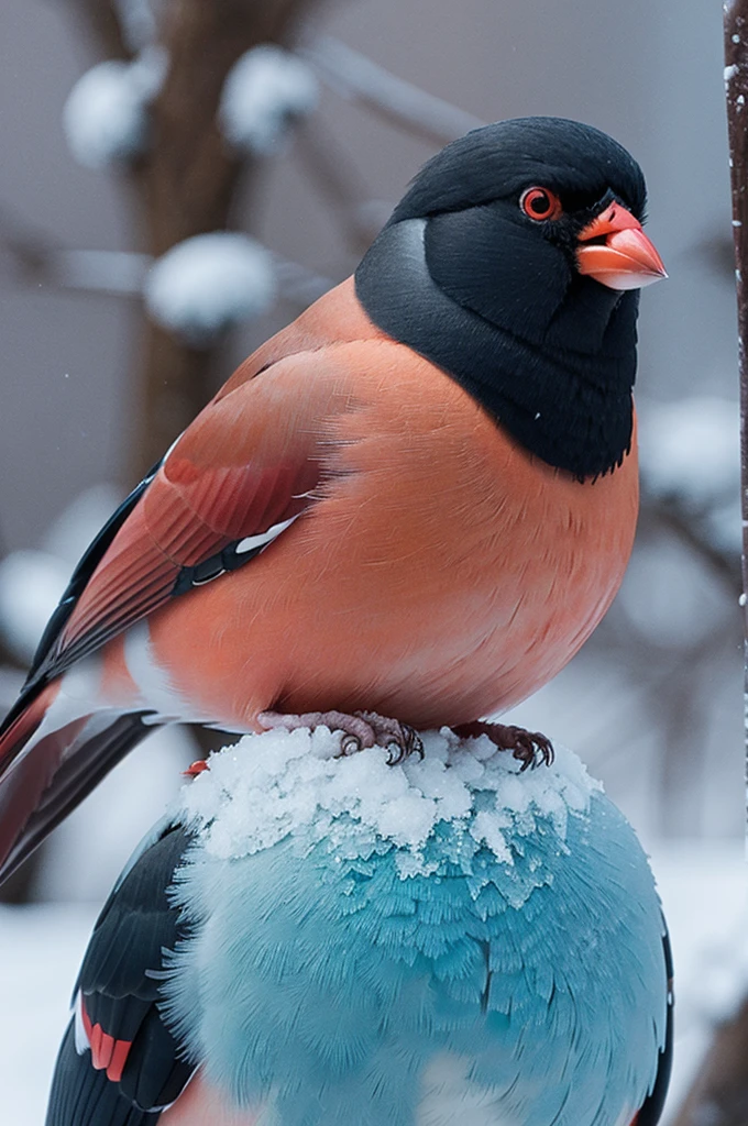 Try to draw a humanization of a frozen bullfinch!