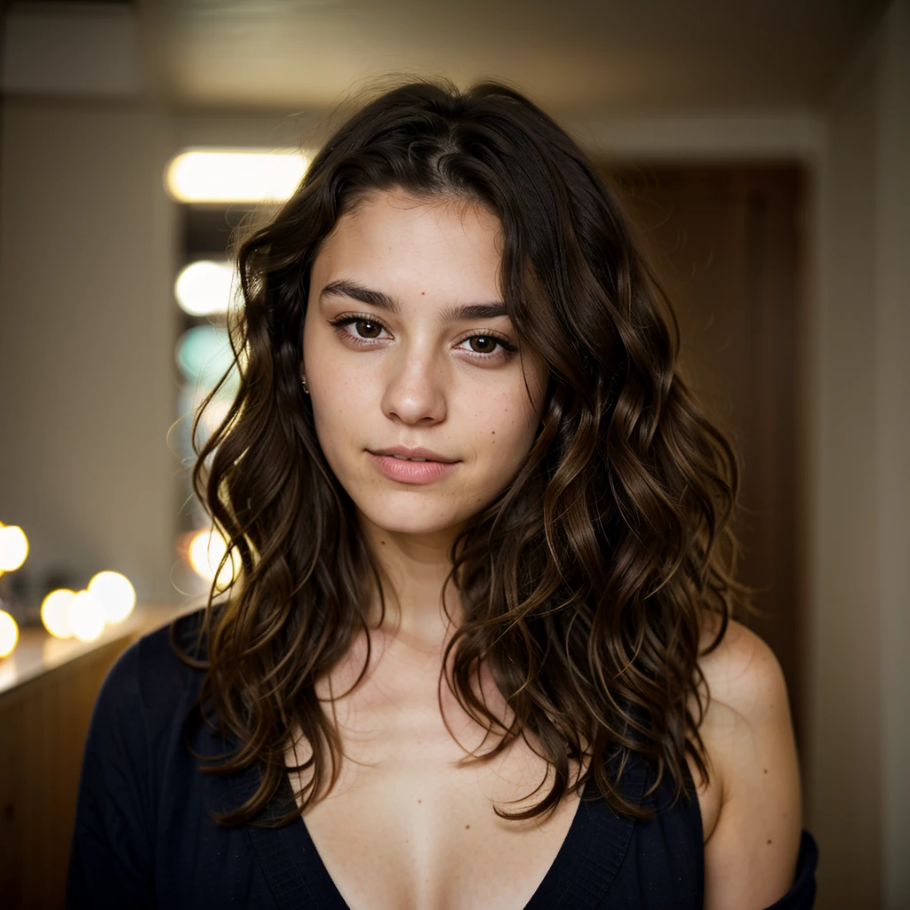 1 woman,22 years old , wavy hair, dark brown eyes, photoshooting
