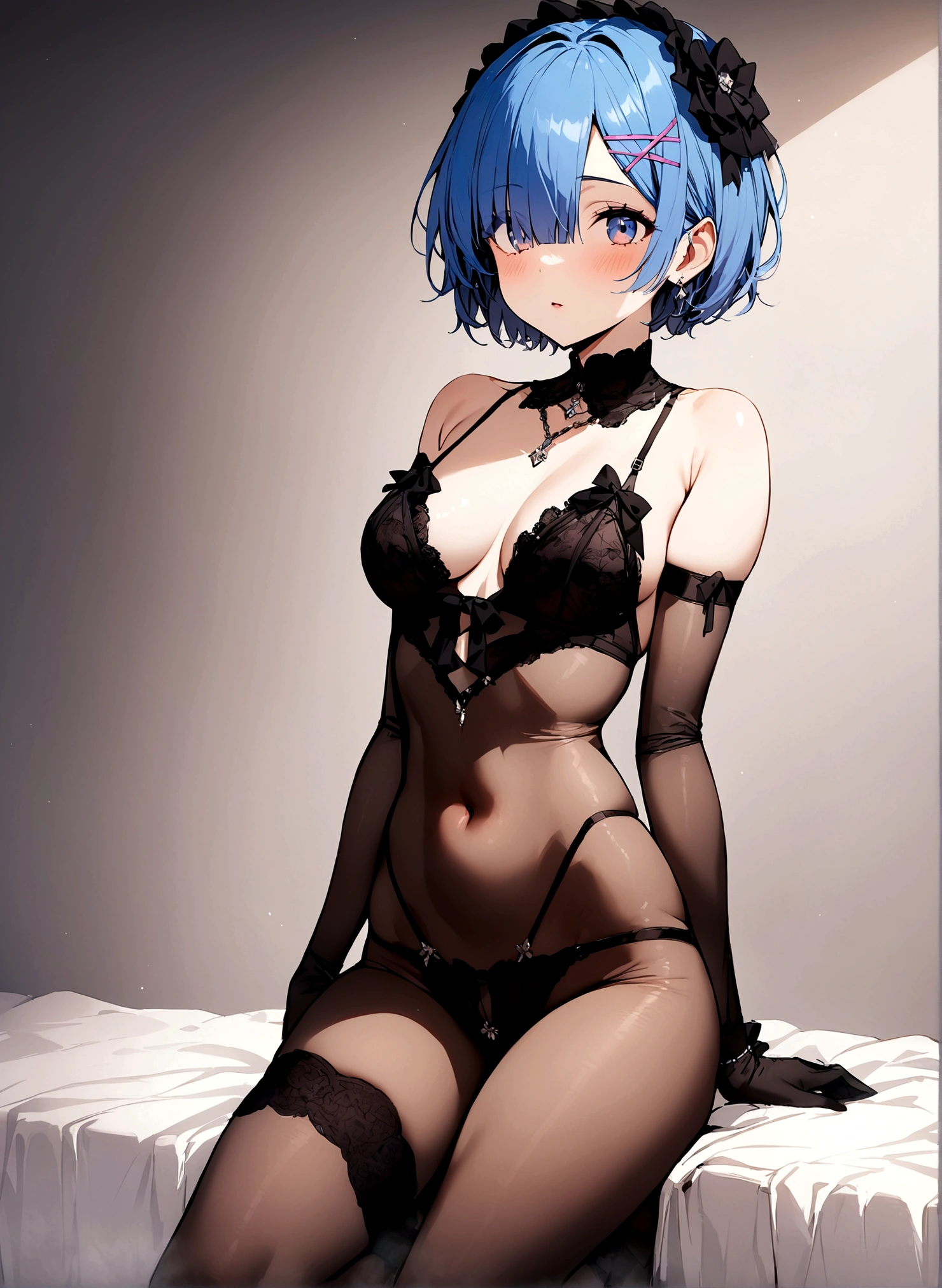masterpiece, Highest quality, Rem, One girl,lingerie,whole body