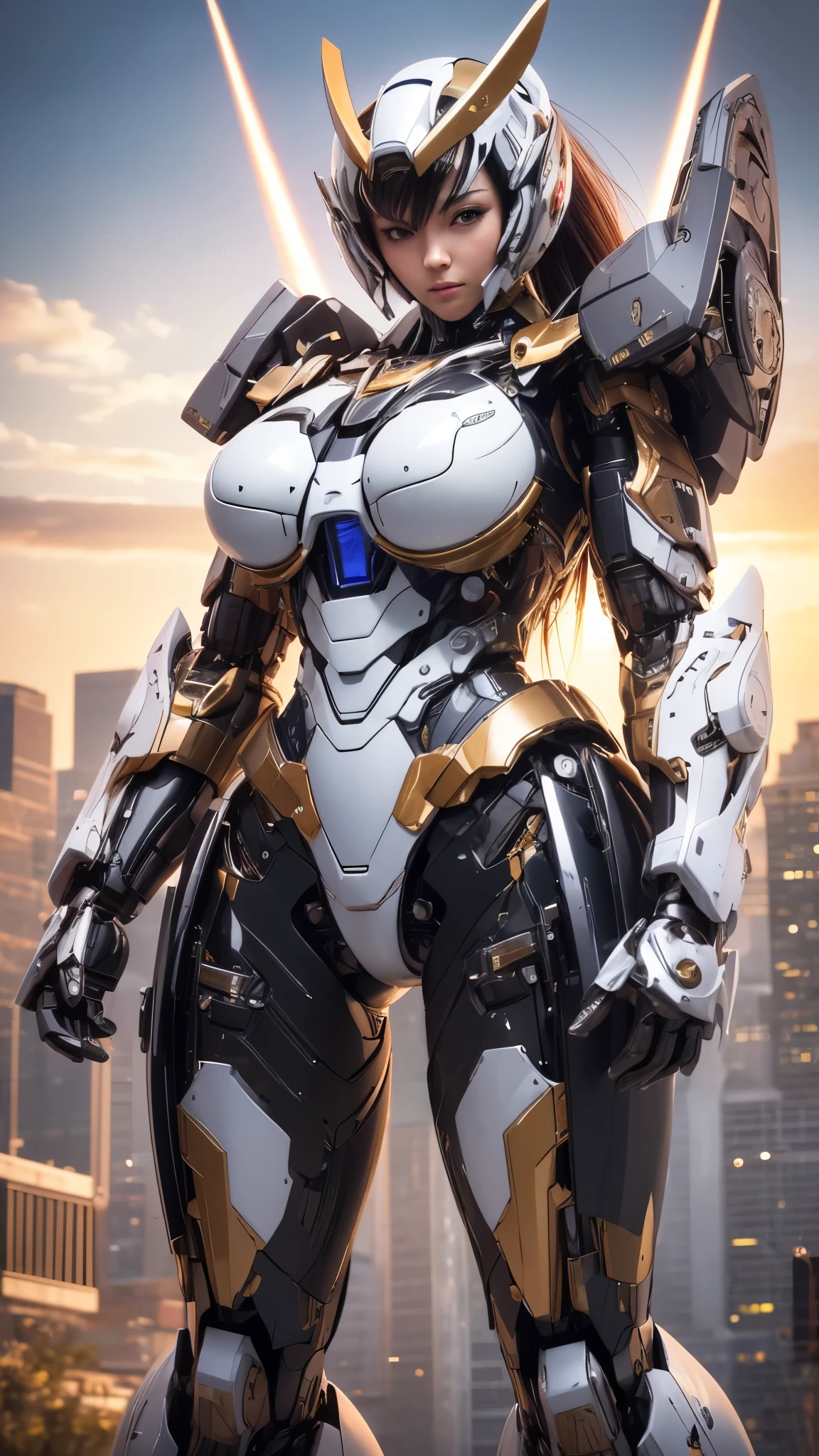 Textured skin, Super Detail, high details, High quality, Best Quality, hight resolution, 1080p, hard disk, Beautiful,(Super Heroine),Oppai Missile,beautiful cyborg woman,Mecha Cyborg Girl,Battle Mode,Girl with a Mecha Body,She wears a battle cyborg mech with a weapon,Fulll body Shot