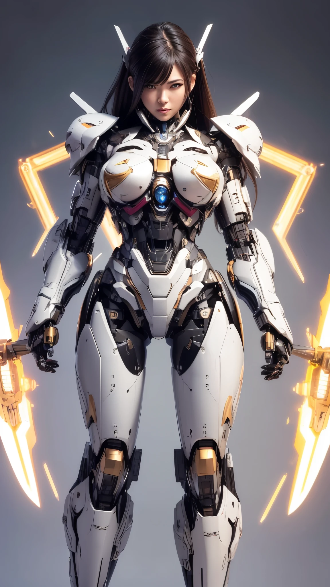 Textured skin, Super Detail, high details, High quality, Best Quality, hight resolution, 1080p, hard disk, Beautiful,(Super Heroine),Oppai Missile,beautiful cyborg woman,Mecha Cyborg Girl,Battle Mode,Girl with a Mecha Body,She wears a battle cyborg mech with a weapon,Fulll body Shot