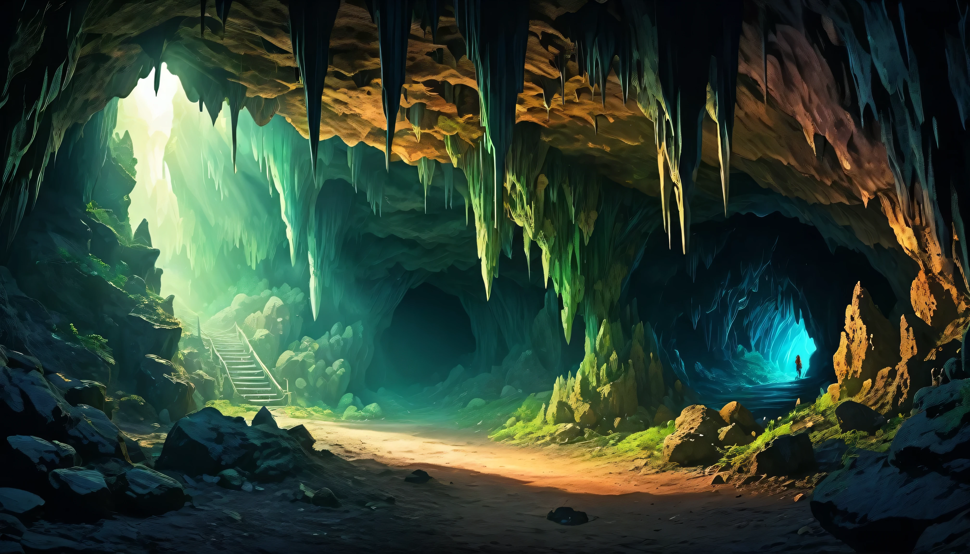 (anime, fantasy, cave), (best quality, high resolution, depth of filed, HDR:1.2),vibrant colors, mysterious atmosphere, cave, stalagmite, stalactite, goblin liar, dirty cave, small tunnel, isolated tunnel, dark tunnel: 1.5