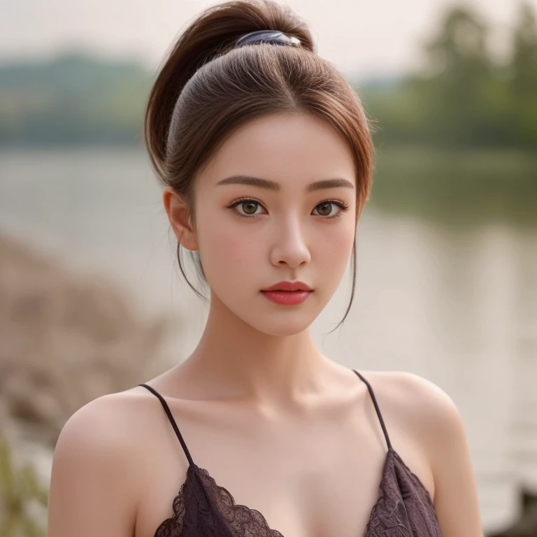 Araffe woman, beautiful,  long hair,black eyes,abdominal muscles, ผู้หญิงlong hairชาวเอเชียตะวันออกเฉียงใต้ที่มีใบหน้ากลม, ,ponytail, long hairลอยปลิวขึ้น, Large chest 36 inches, Warm light, morning sun,  long hair,black eyes,abdominal muscles, The body is beautiful and strong., rounded chest, (digital painting, HDR, high contrast), 3-D, 8K, 45,000,000 pixcls,Asian girl, Gorgeous Chinese model, Japanese model, beautiful asian woman, Japanese goddess, Very beautiful girl., beautiful young woman, In the water up to her shoulders, very beautiful woman, Attractive and beautiful, sexy girl, Asian girl, beautiful female model, jaw-dropping beauty, Attractive face and body