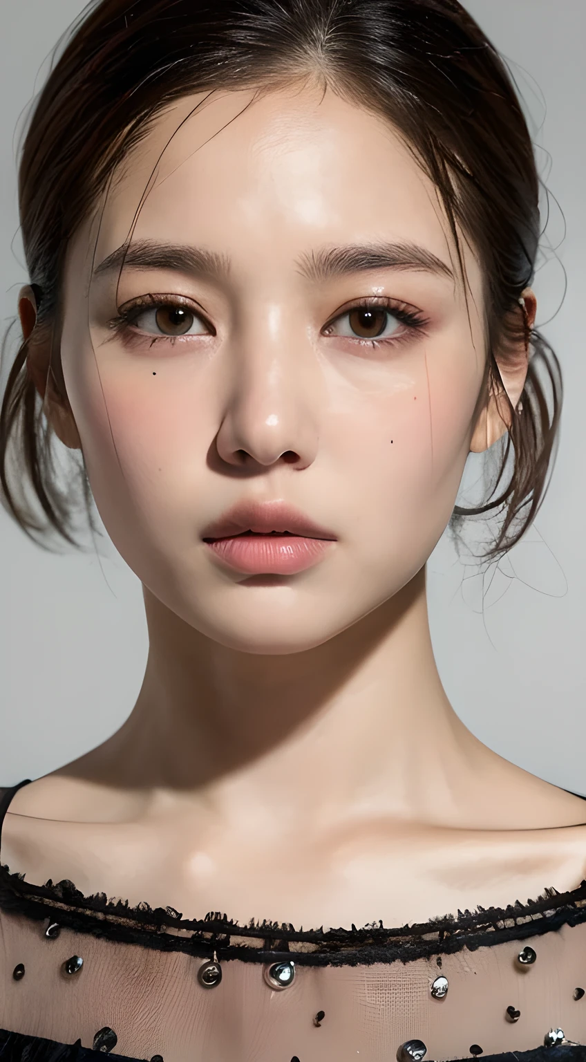 ((Highest quality, 8K, masterpiece:1.3)), concentrated:1.2, Perfect Body Beauty:1.4, Hips:1.2, (Layered Haircut:1.2)), (rain, street:1.3), Bandeau dress:1.1, Highly detailed face and skin texture, Delicate eyes, double eyelid, White skin, Long Hair, (Round face: 1.5)