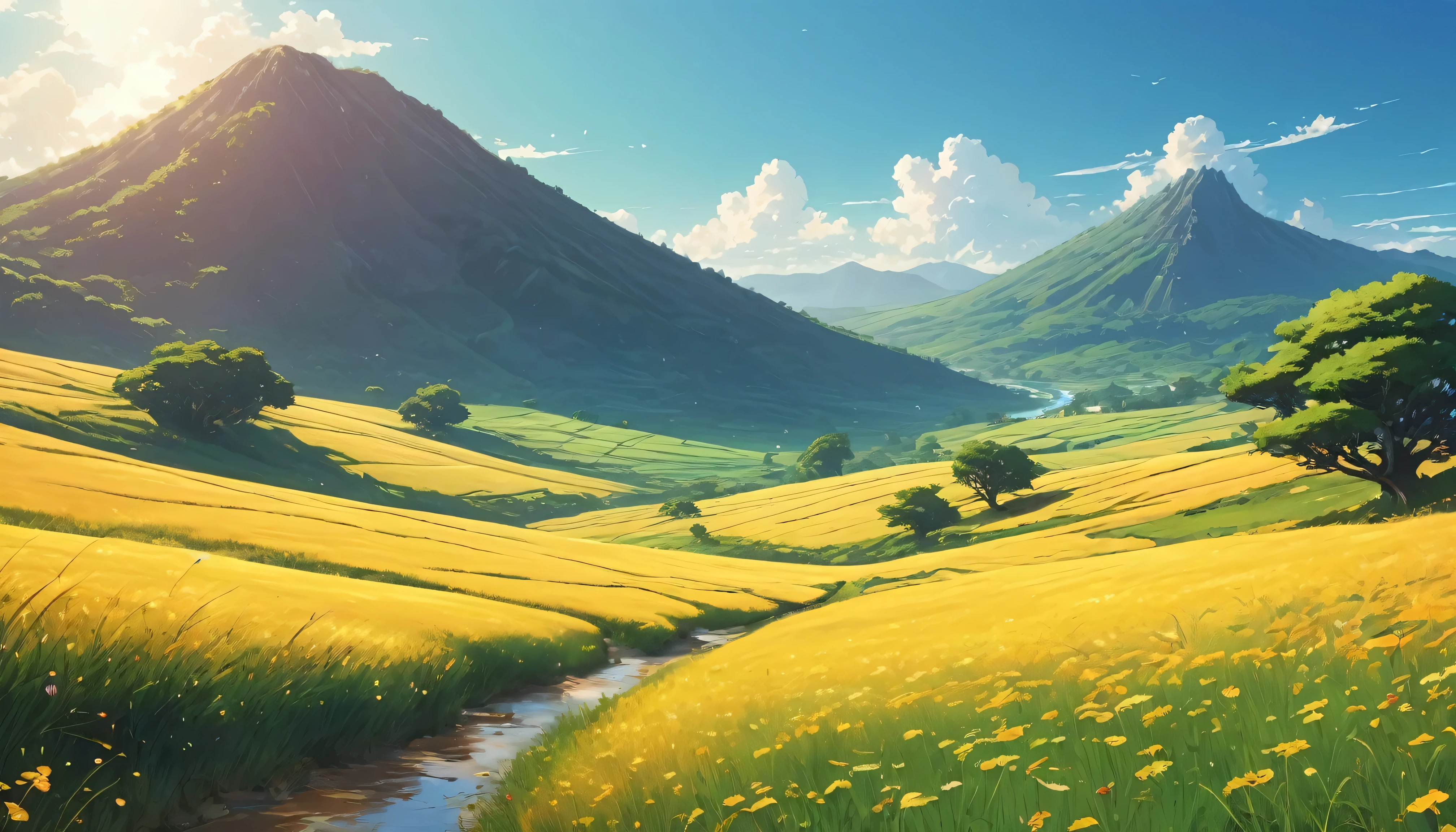 (anime, fantasy, tarrish land), (best quality, high resolution, depth of filed, HDR:1.2), vibrant colors, Rounded. Highlights. Heat waves. Smooth. Fluid. Cool air. Wind. Sugary. Days and days. Crackled. Hardened. Glaze. Low contrast. 2D. Bland. Simple. Unadorned. Minimalist